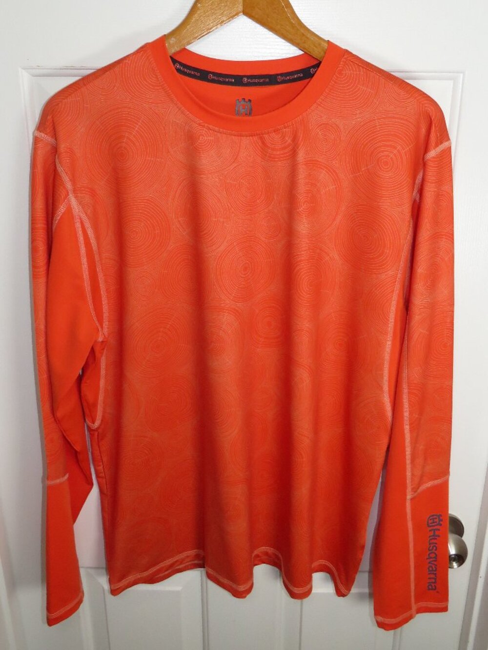 Husqvarna L/S Outdoor Performance T-Shirt Tree Ring AOP Orange Mens XL - NWOT